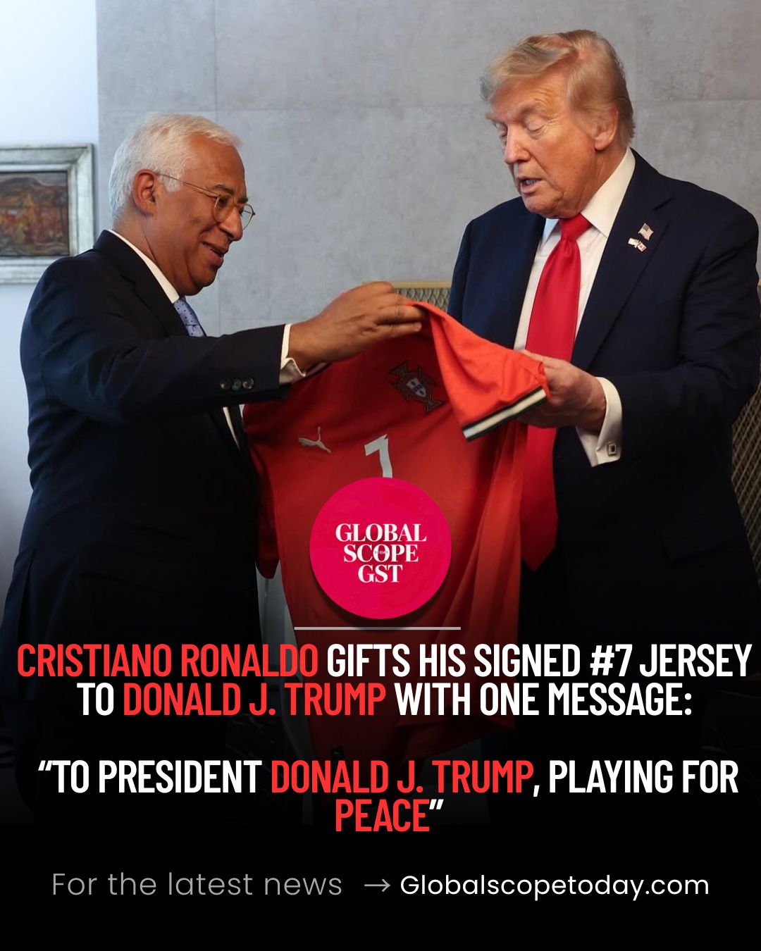 Cristiano Ronaldo 🇵🇹 sent a signed jersey to Donald Trump 🇺🇸 with a handwritten message: